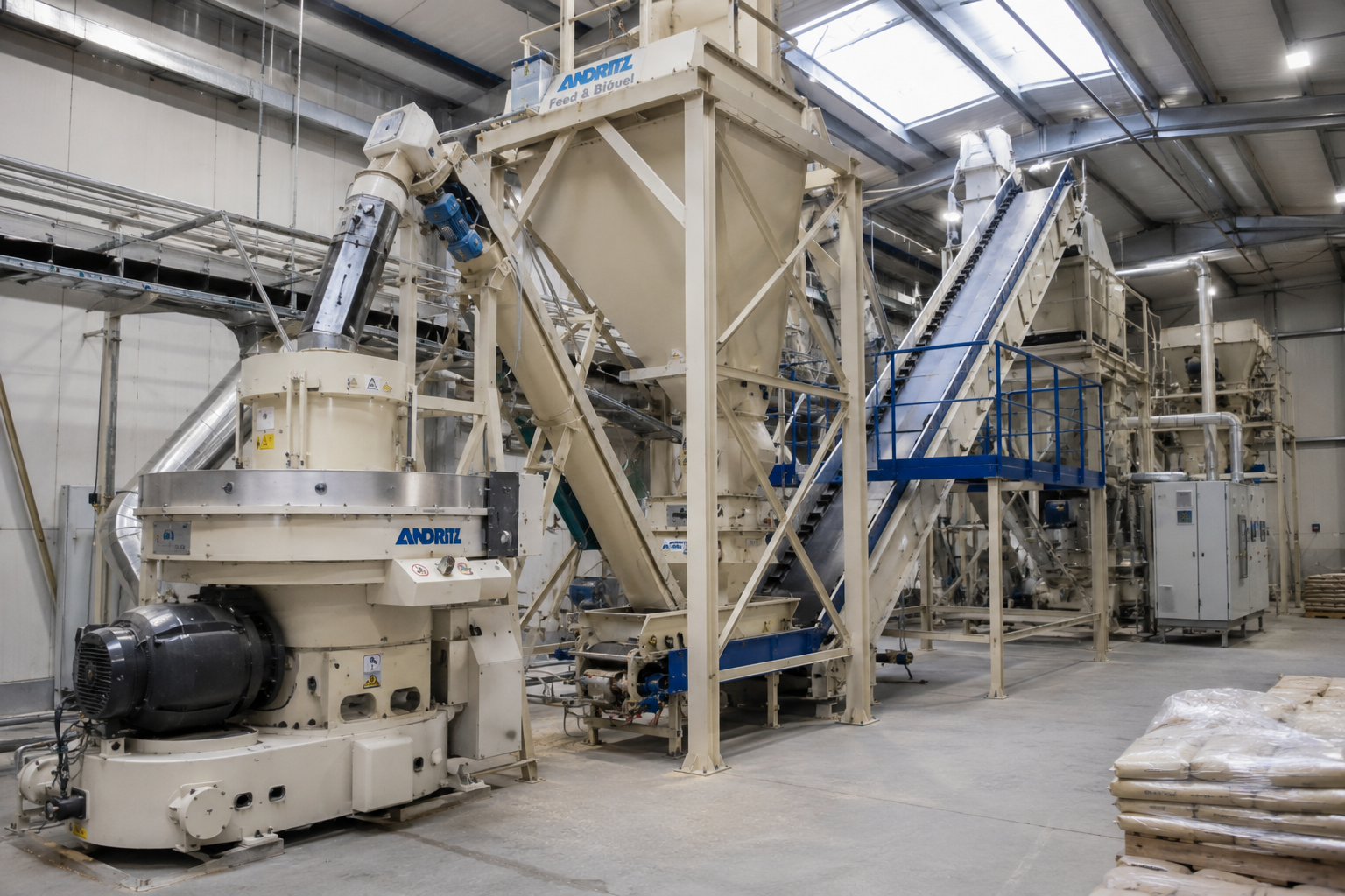 Ligne de production industrielle de granulés de bois — usine BFC Pellets à Rioz
